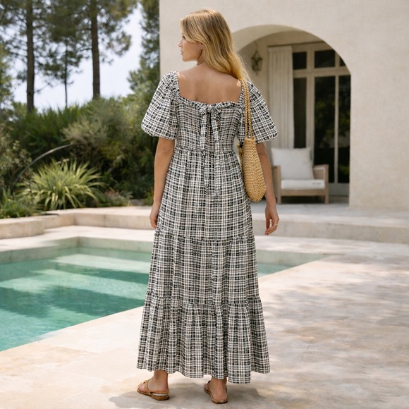 Faithfull The Brand 100% Cotton Plaid Smocked Maxi Dress Cottagecore S - Picture 2 of 13
